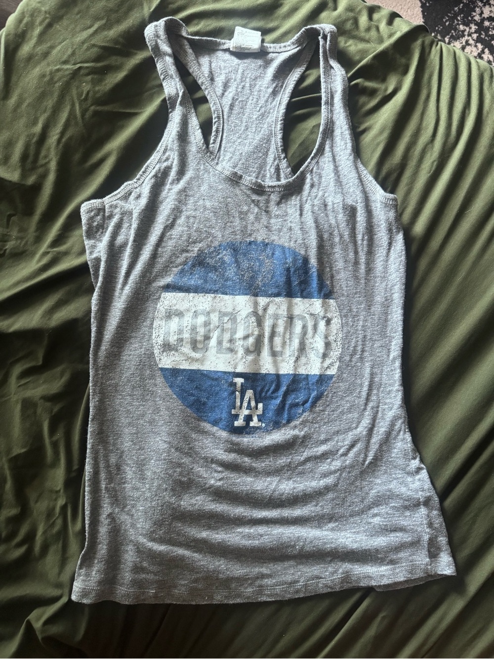 Los Angeles Dodgers Gray Racerback Tank with Blue Logo